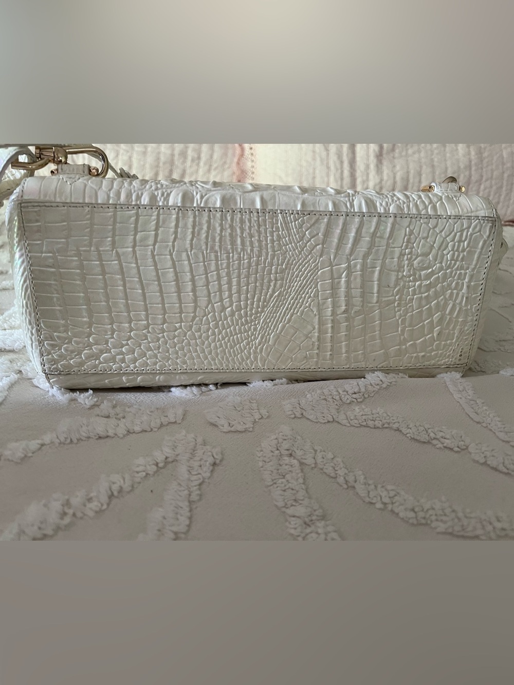 Brahmin White Croc-Embossed Leather Backpack in Milk Melbourne - Picture 4 of 6